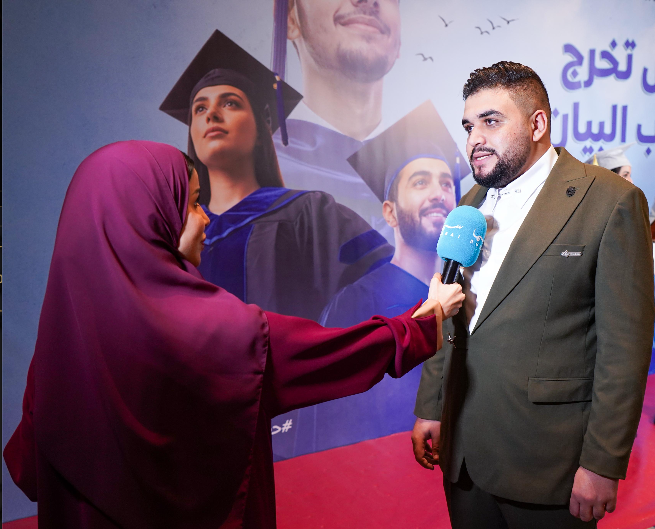 Ragheb Fouda during a media interview at an education event