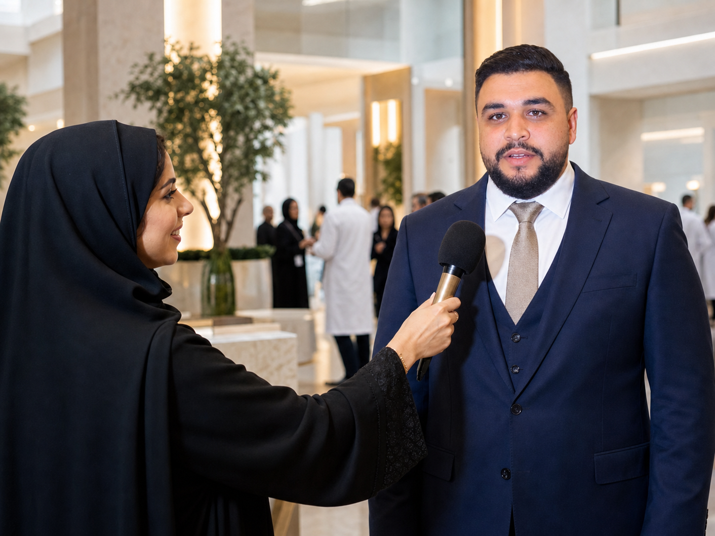 Ragheb Fouda during a media interview at a healthcare event